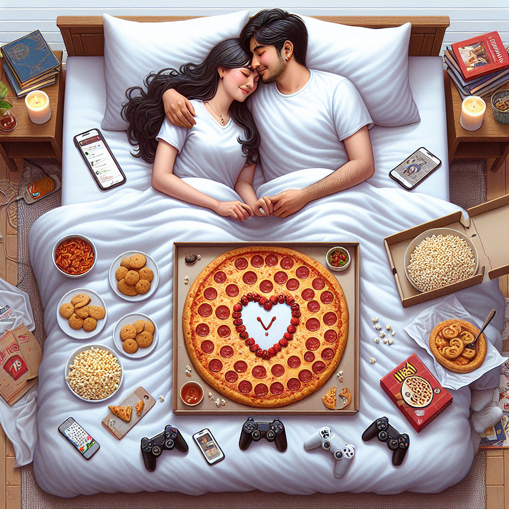 Cuddles , Pizza, Cookies, Popcorn, Video games , Bed , Books, Tv, Boyfriend girlfriend , and White Anniversary Card