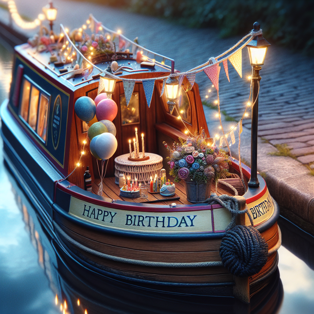 Narrow boat on a canal Birthday Card