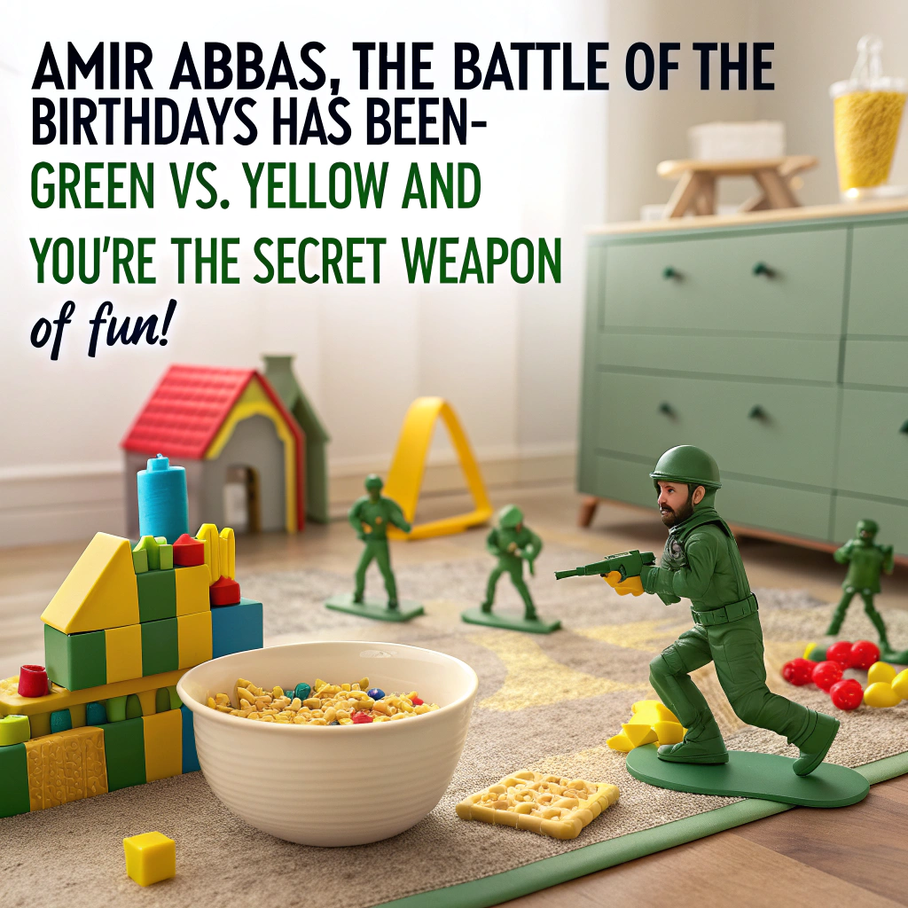 Army men toys green vs yellow, and War Birthday Card