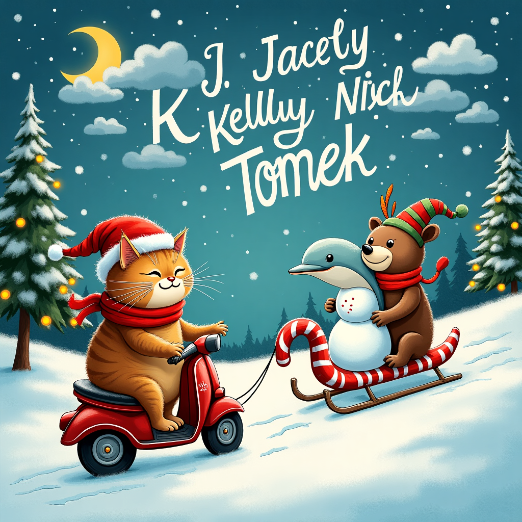 Cat,delphin,bear,motor Christmas Card