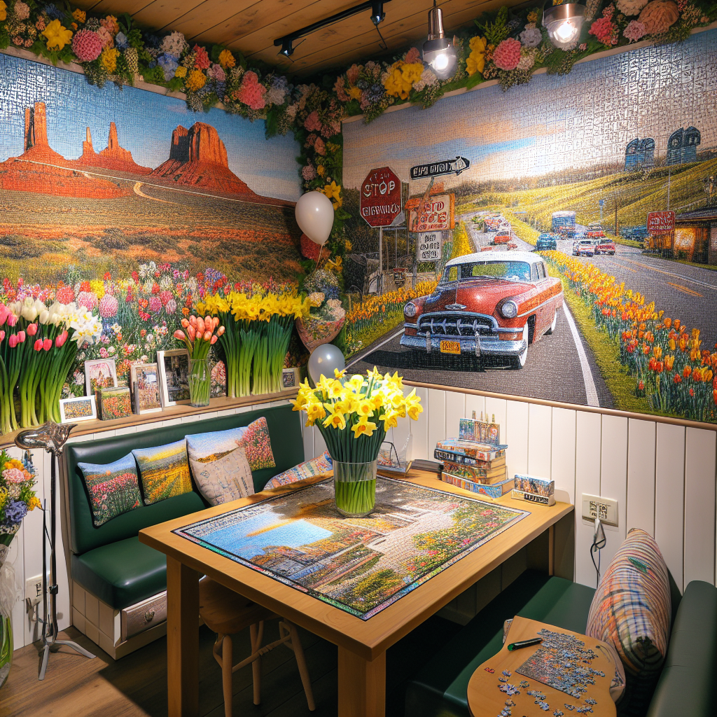 Spring flowers, Jigsaw puzzles, and Road Trips Birthday Card