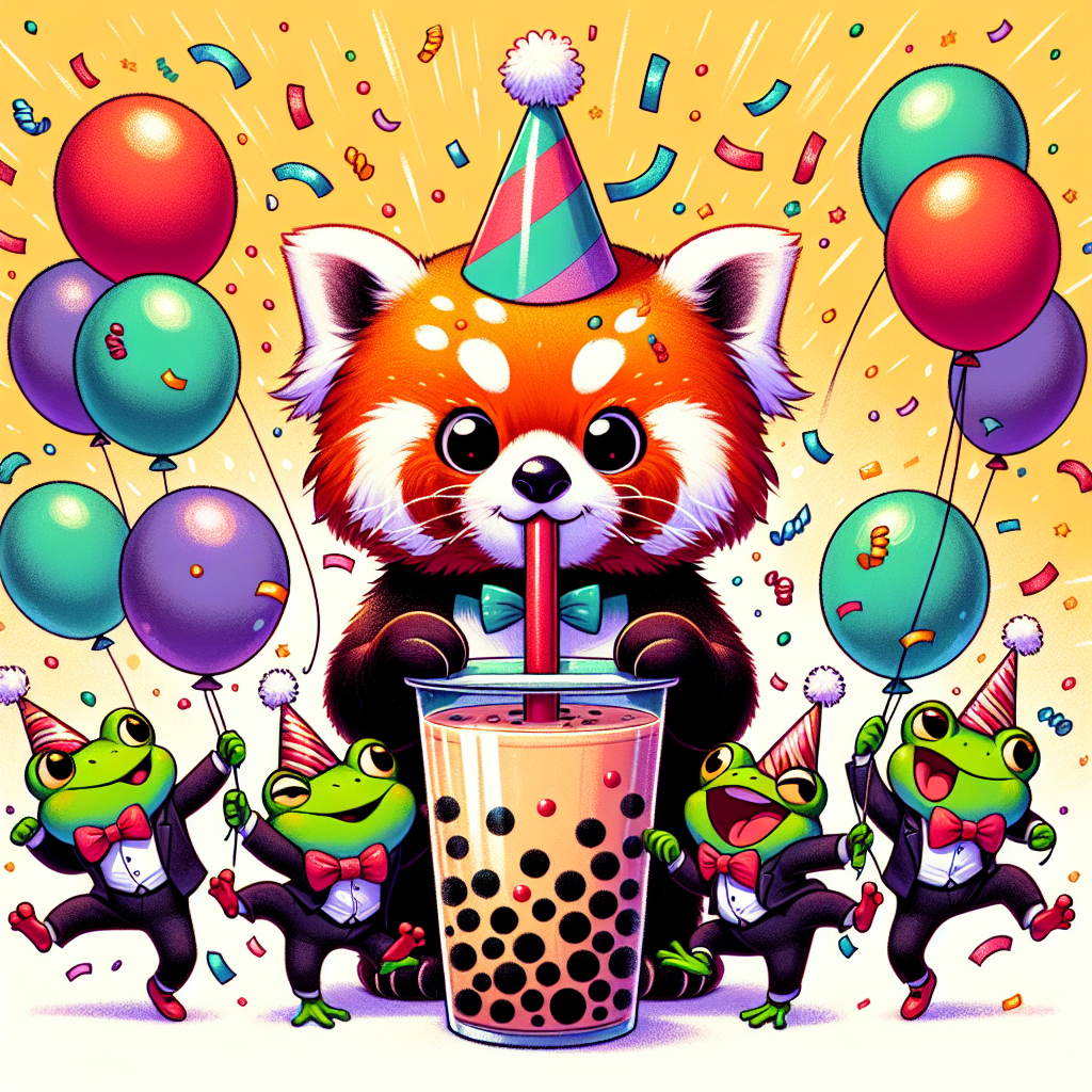 Red panda, Boba tea, Frog, and Tap dancing Birthday Card