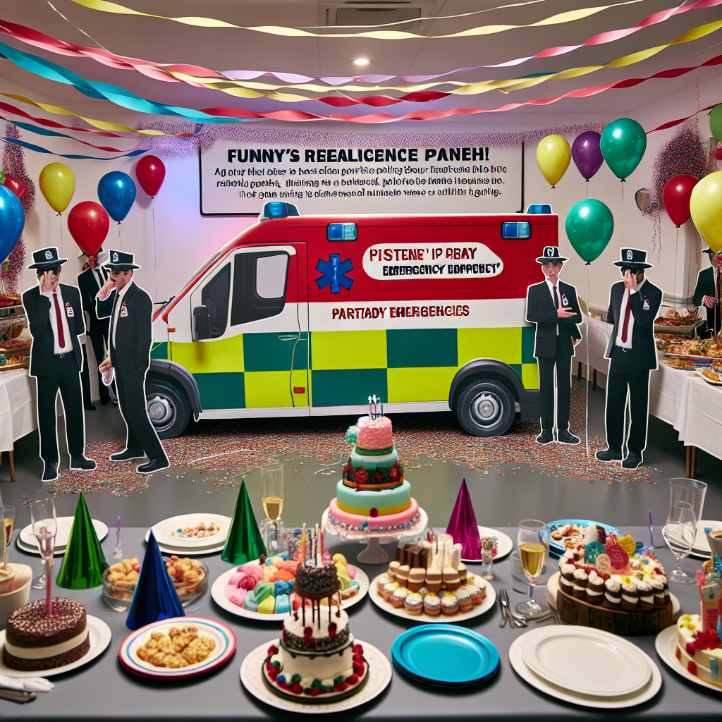 Imagine a humorous birthday scene that playfully blends celebration and caution. The room is adorned with vibrant streamers and colorful balloons, embodying a 'Funny Realistic' theme. Dominating the decor is a life-size cutout of an emergency ambulance, triggering waves of laughter amid the guests. Each guest sports a stylish party hat, sharing stories of pretend 'party emergencies' that demand instant 'first-aid' from the buffet table stacked with indulgent treats and unique, ambulance-shaped cakes.
Generated with these themes: EMERGENCY AMBULANCE, and Ralph Lauren .
Made with ❤️ by AI.