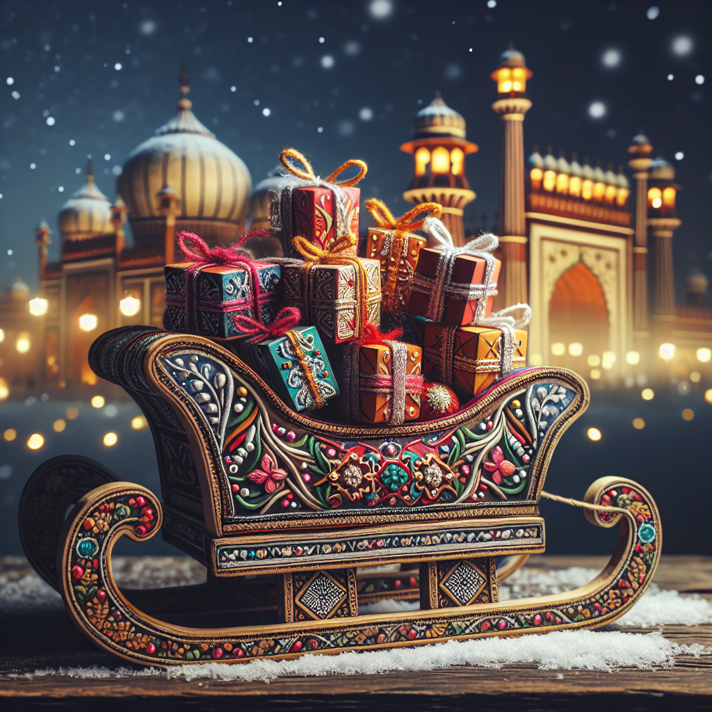 Featuring a festive sleigh brimming with gifts, this vector holiday card captures the essence of December in India. Elaborate Indian designs embellish the sleigh, marrying traditional art with holiday cheer. The card's warm tones invite the joy of the holiday season, offering a glimpse into a celebratory Indian winter night.
Generated with these themes: Sleigh, December, India, and Holiday card.
Made with ❤️ by AI.