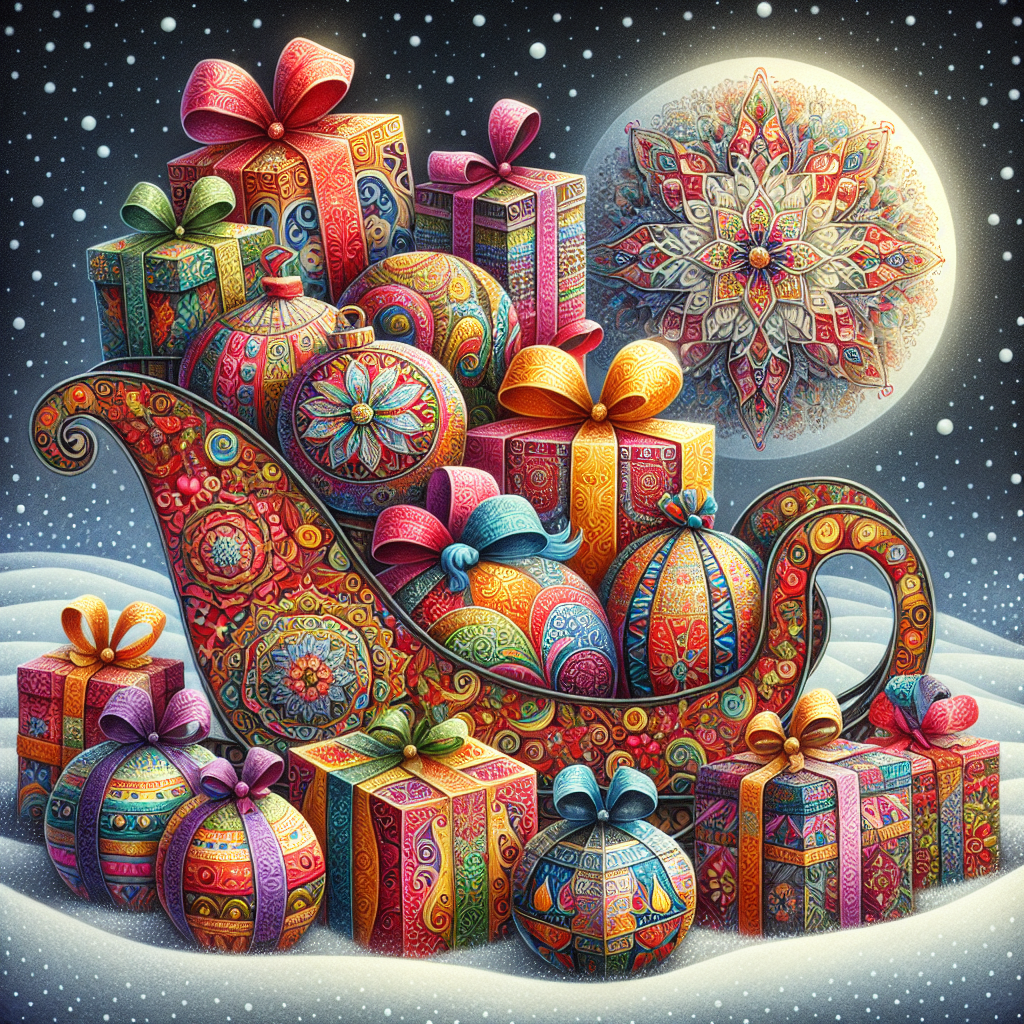 In this delightful holiday card design, a small, whimsically styled sleigh is the centerpiece, carrying gifts wrapped in colorful papers reminiscent of India's vibrant textiles. The scene is set in December, with soft snowflakes that suggest a rare winter night, creating a festive and heartwarming mood befitting the holidays.
Generated with these themes: Sleigh, December, India, and Holiday card.
Made with ❤️ by AI.