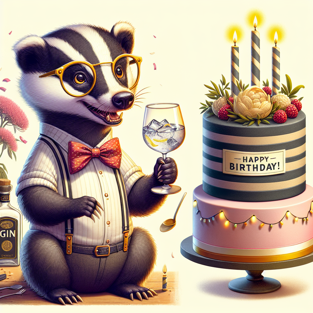 Badger, and Gin Birthday Card