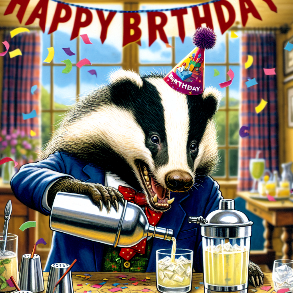 Badger, and Gin Birthday Card