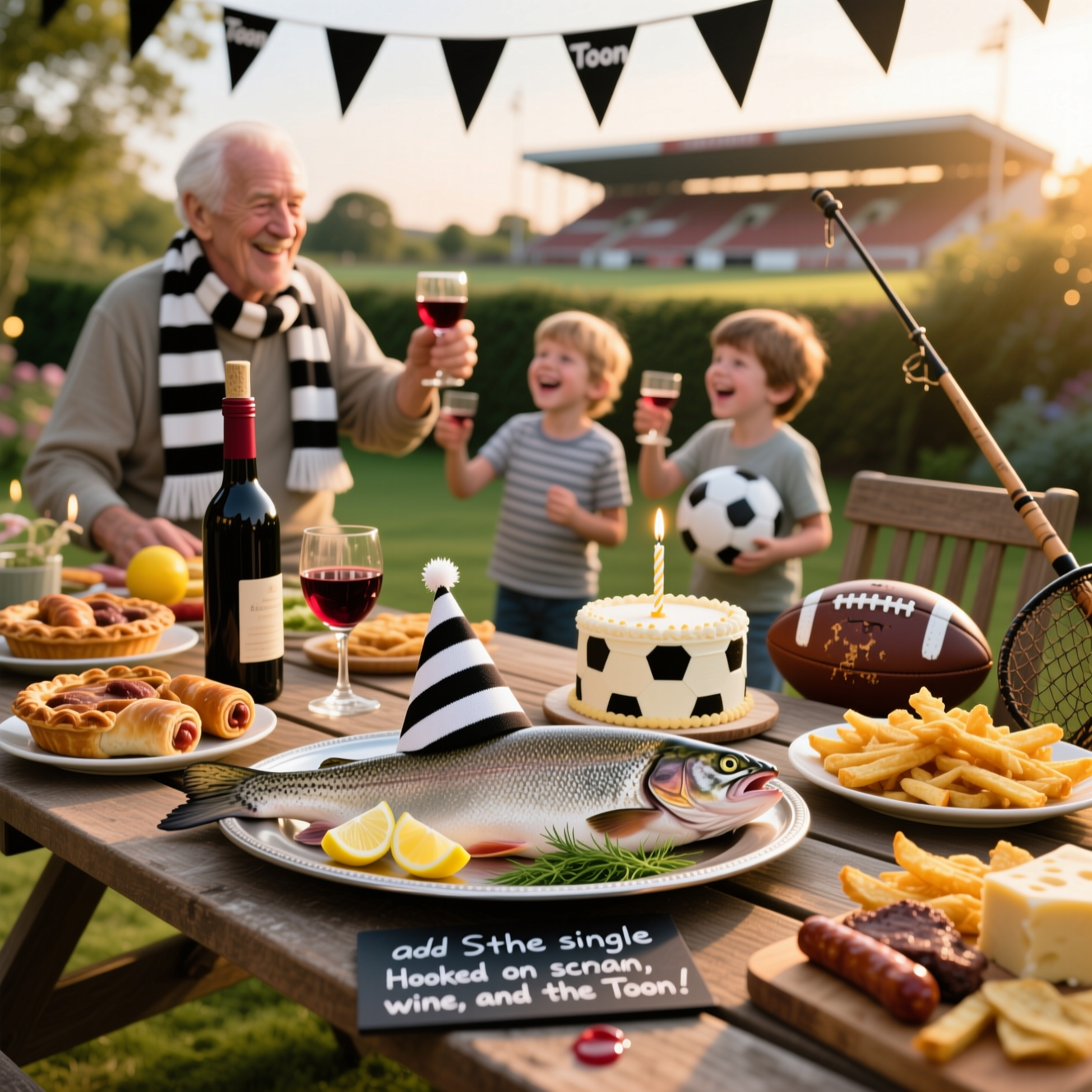 Food, wine, sports, fam, grandads trout, the toon, and Birthday Card