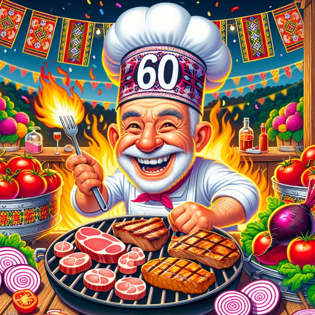 BBQ, Meat, Tomatoes, Romania, Beetroot, and 60th birthday Birthday Card