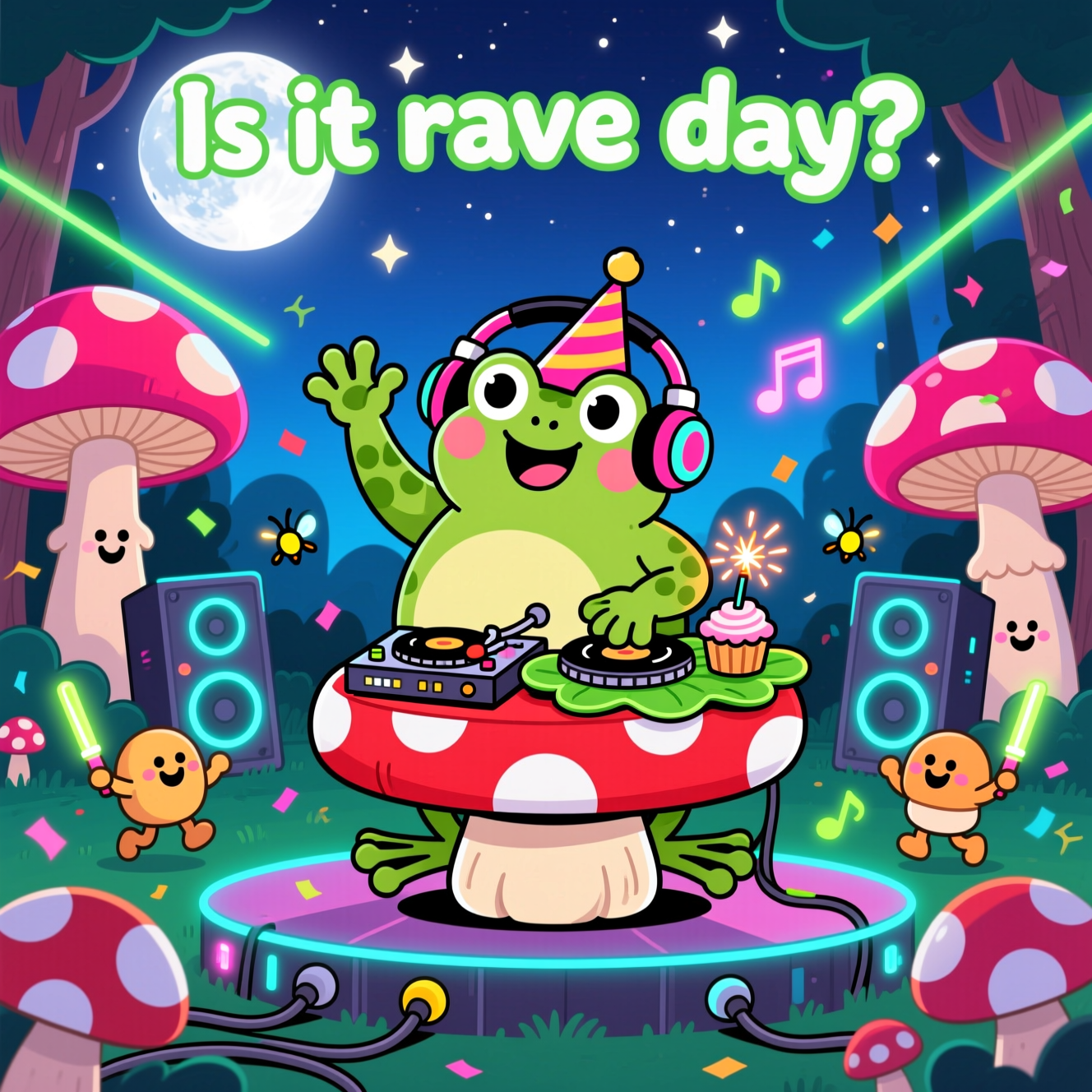 Frog , Mushroom , Dj , and Birthday Card