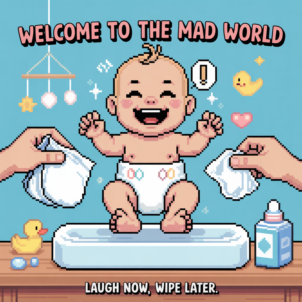  cute baby picture , Laughing , Nappy change , and New-baby Card