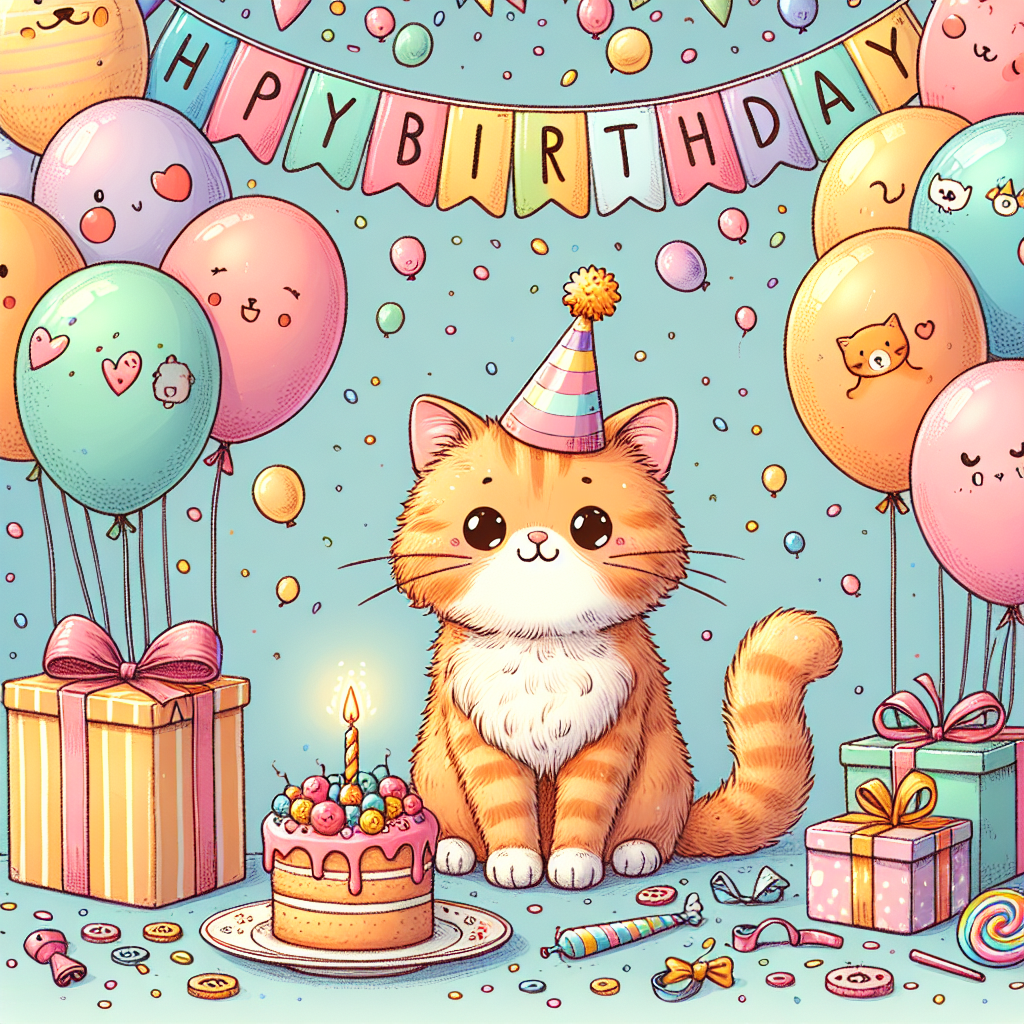 Ginger cat Birthday Card