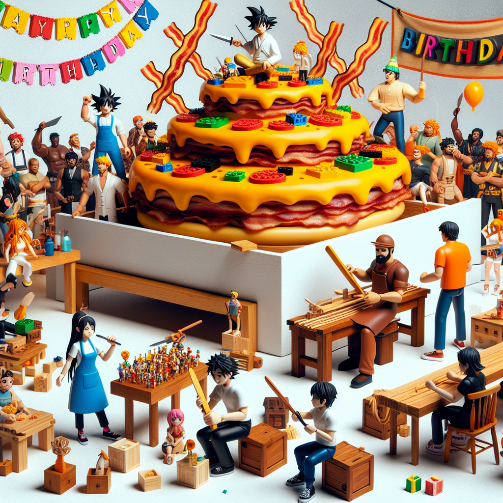 Pizza, Lego, Anime, Bacon, and Wood work Birthday Card