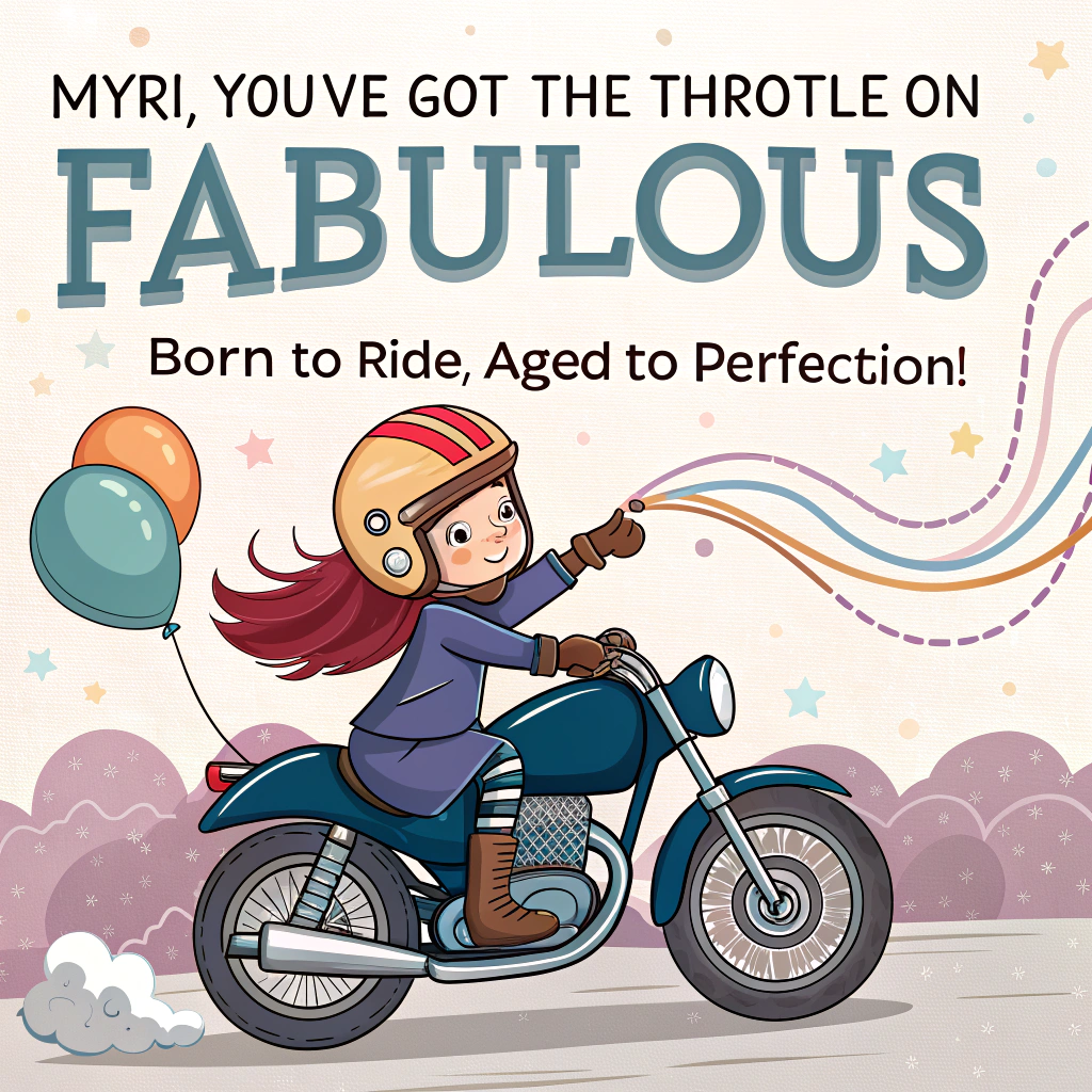 Blue R1 motorcycle , and Girl with brownish redhair and a helmet Birthday Card