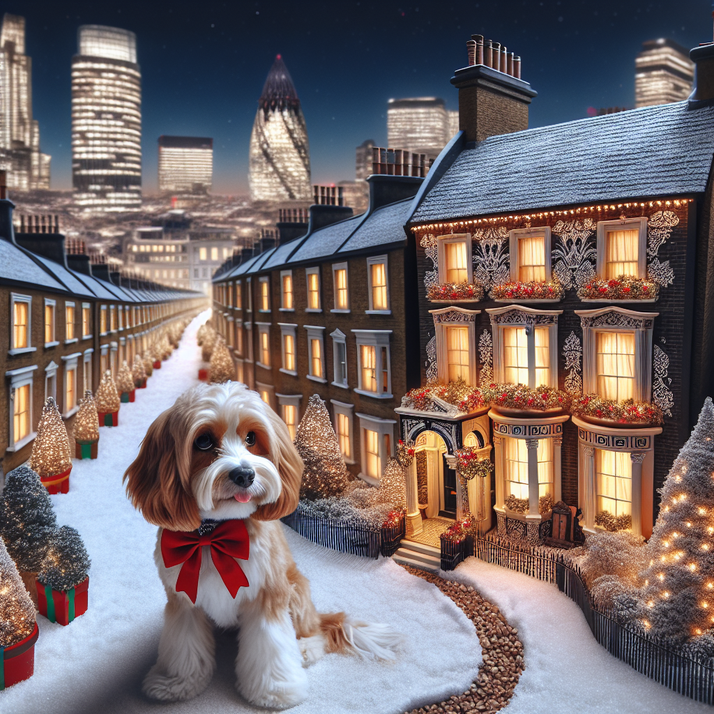 In this heartwarming scene, a charming Cockapoo adorned with a red Christmas bow sits beside a classic Victorian house in London, its architecture accentuated by shimmering holiday lights. The snowy garden boasts a decorated Christmas tree and festive planters, while above, the London skyline twinkles under the night sky. The joyful greeting, 'Merry Christmas from the Fish Family,' is integrated into the snowy path leading to the home.
Generated with these themes: Cockapoo, Victorian house, London, Christmas, and Garden.
Made with ❤️ by AI.