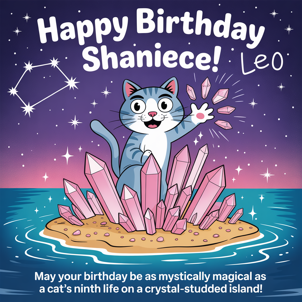 Astrology, Cats , Island, Crystals , and Birthday Card