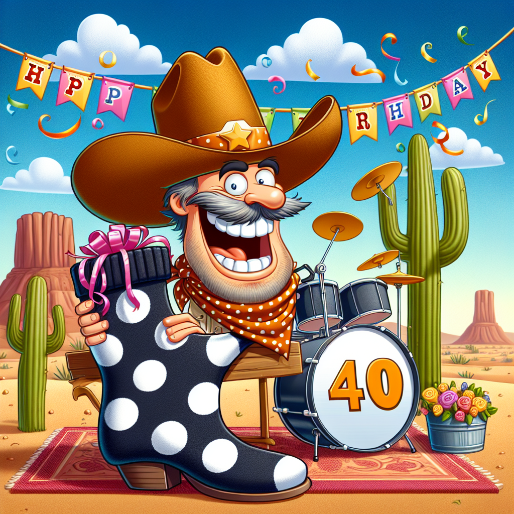 40th, Socks, Drums, and Texas Birthday Card