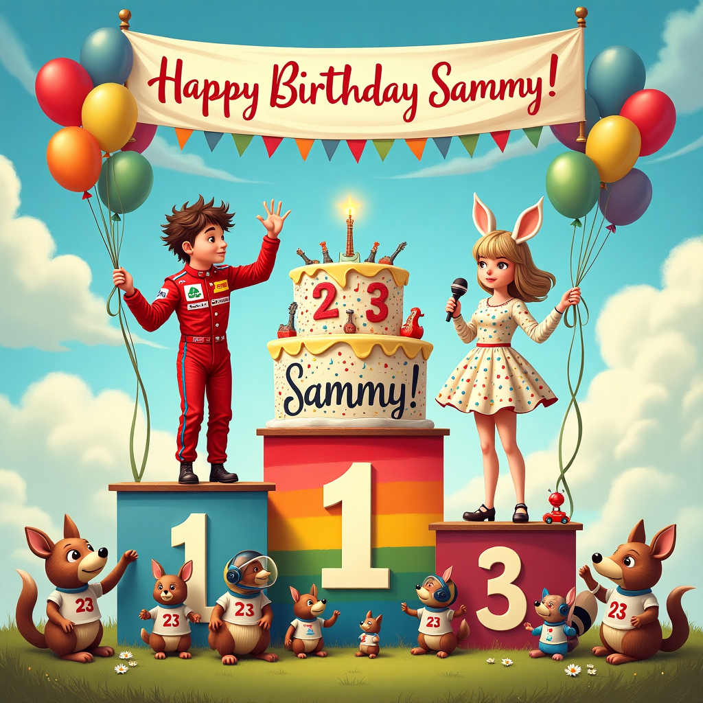 F1 Grand Prix podium, Taylor Swift, and Lando Norris Birthday Card