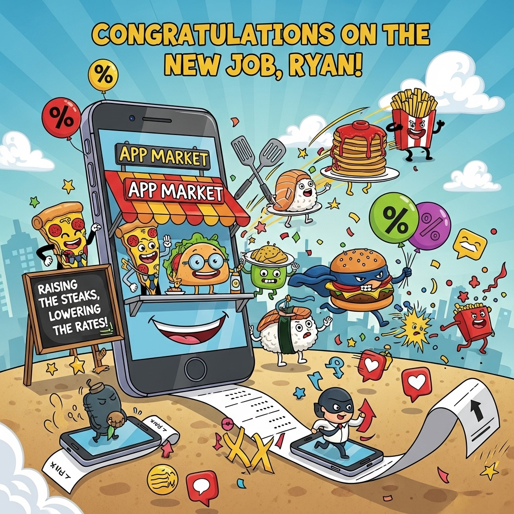 Mobile apps, commission rates, food, and Congratulations Card