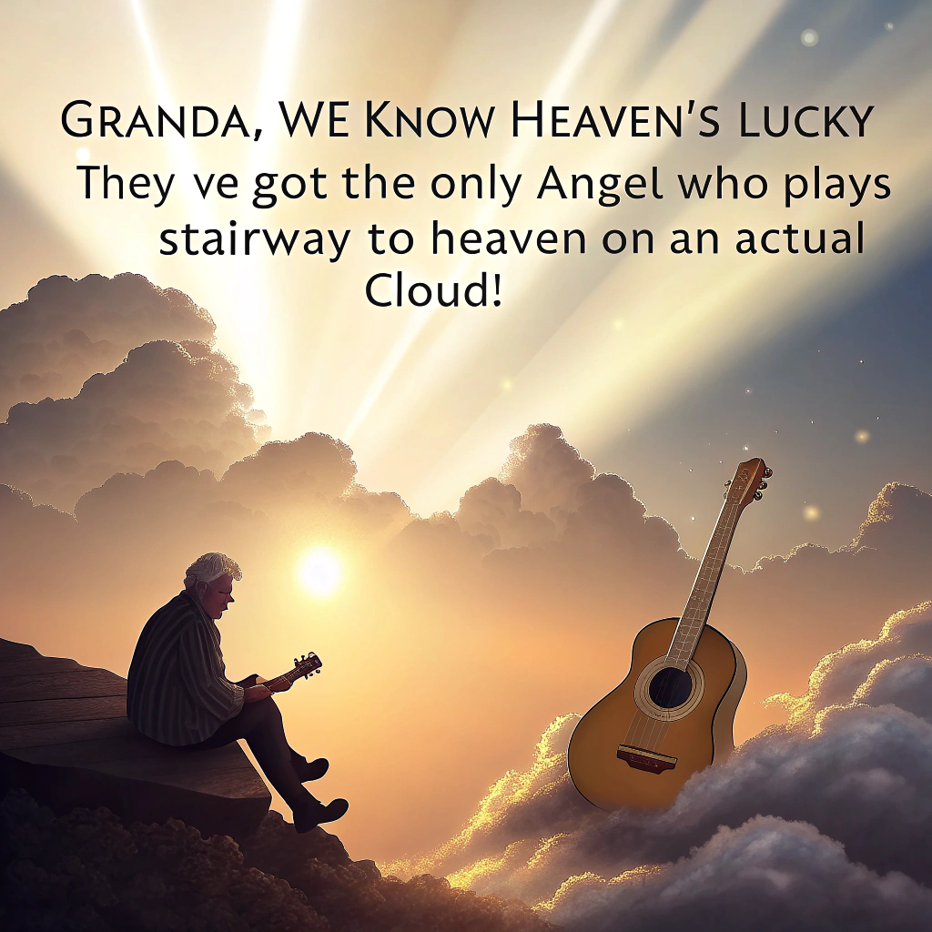 Happy First Heavenly Birthday, Heaven , Clouds, Acoustic guitar , and Love Birthday Card