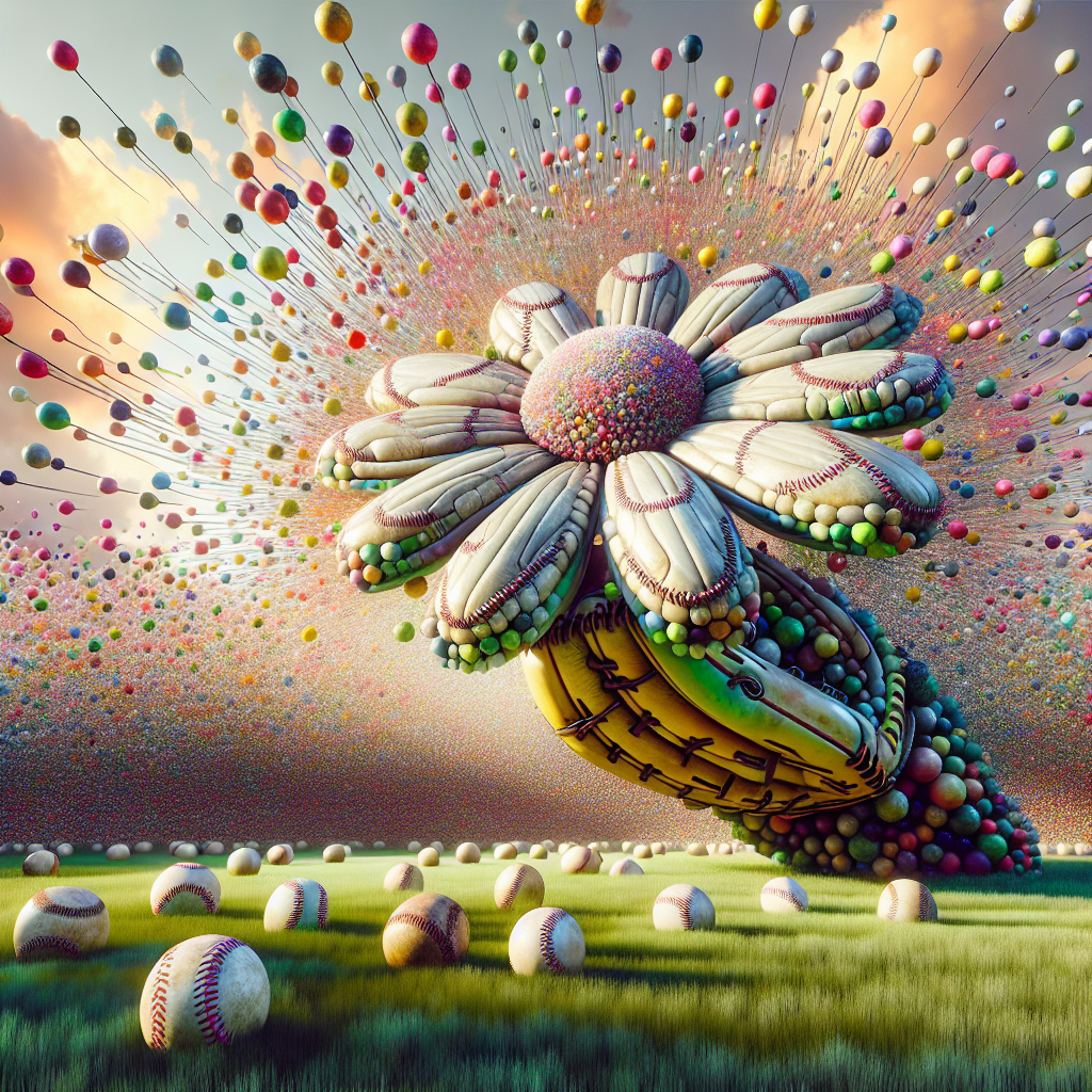 Visualize a surreal abstract scene situated in a field bathed with sunlight where grass is replaced by thousands of multi-colored baseballs creating a lively mosaic. A colossal whimsical daisy dominates the scene, its petals are crafted from vintage baseball gloves with stitches intertwined symbolizing familial ties. The sky is filled with an array of pastel colors as if painted, while baseballs burst into fantastical patterns, mimicking the appearance of fireworks. Each explosive pattern pays tribute to a celebration of maternal affection and guidance.
Generated with these themes: Baseball.
Made with ❤️ by AI.
