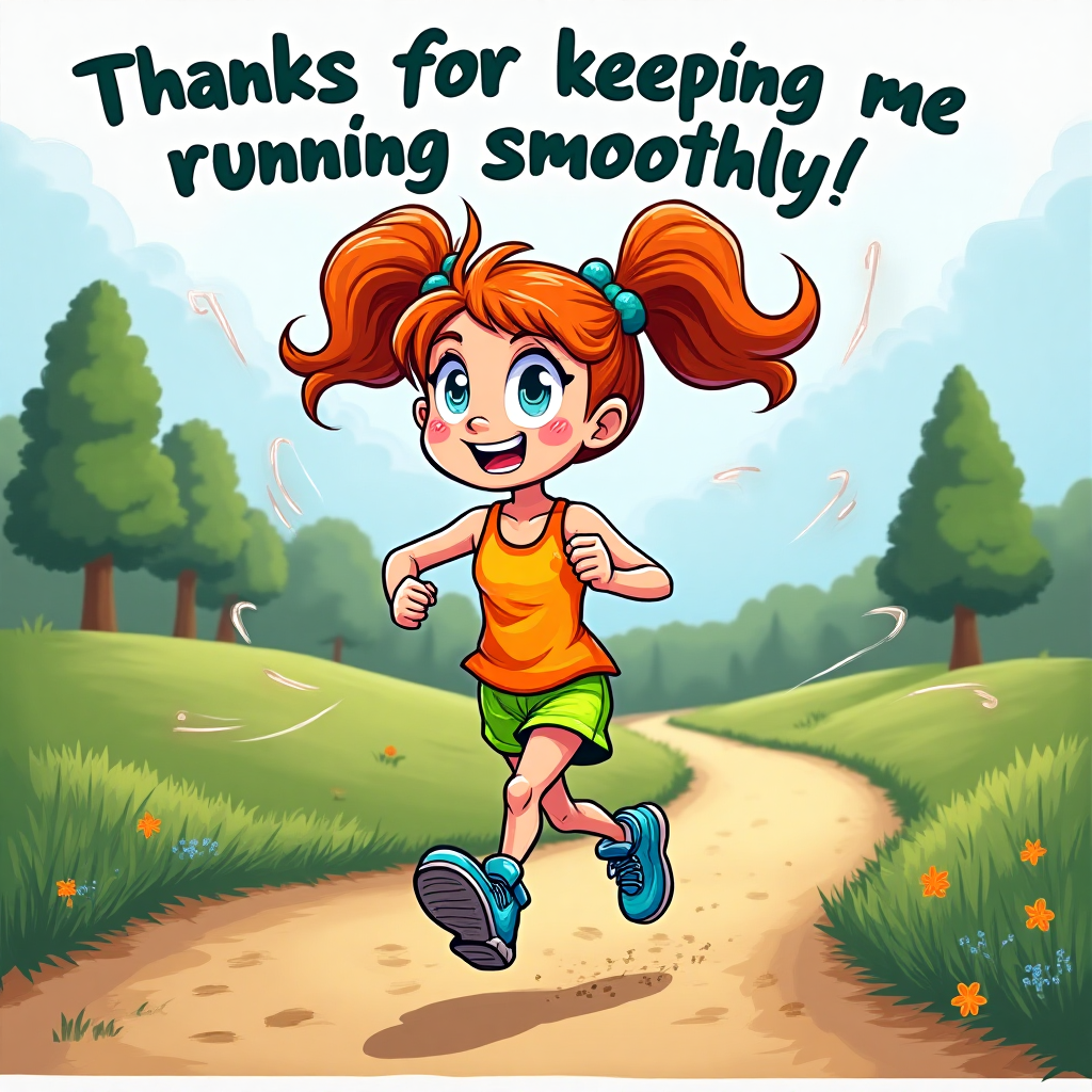 A ginger girl doing cross country running, and Thank-you Card