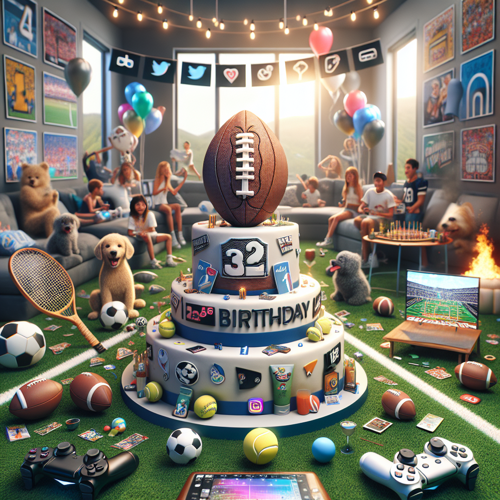 Imagine a lively birthday party scene filled with a delightful infusion of sports and social media elements. The focal point is a meticulously designed cake in the shape of a football, holding the centerpiece of the celebration. The cake features a recognizable emblem popular among football fans. Spread across the room are gaming consoles running football-themed games, attracting a crowd of cheerful players. The sports theme extends further with tennis racket and ball decorations spread throughout the room. Social media is represented through playful symbols related to popular platforms like a video-sharing service, an image messaging app, and a video hosting site, all of which are artfully incorporated into banners and balloons to serve as selfie backdrops. Lastly, scattered throughout the scene are plush dogs, providing a touch of warmth and cozy companionship for the attendees.
Generated with these themes: football, fifa, gaming, tiktok, tennis, snapchat, youtube, dogs.
Made with ❤️ by AI.