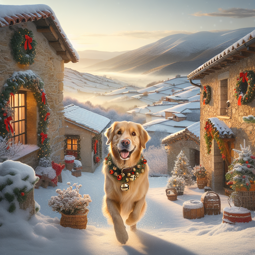 Golden retriever , and Spain Christmas Card