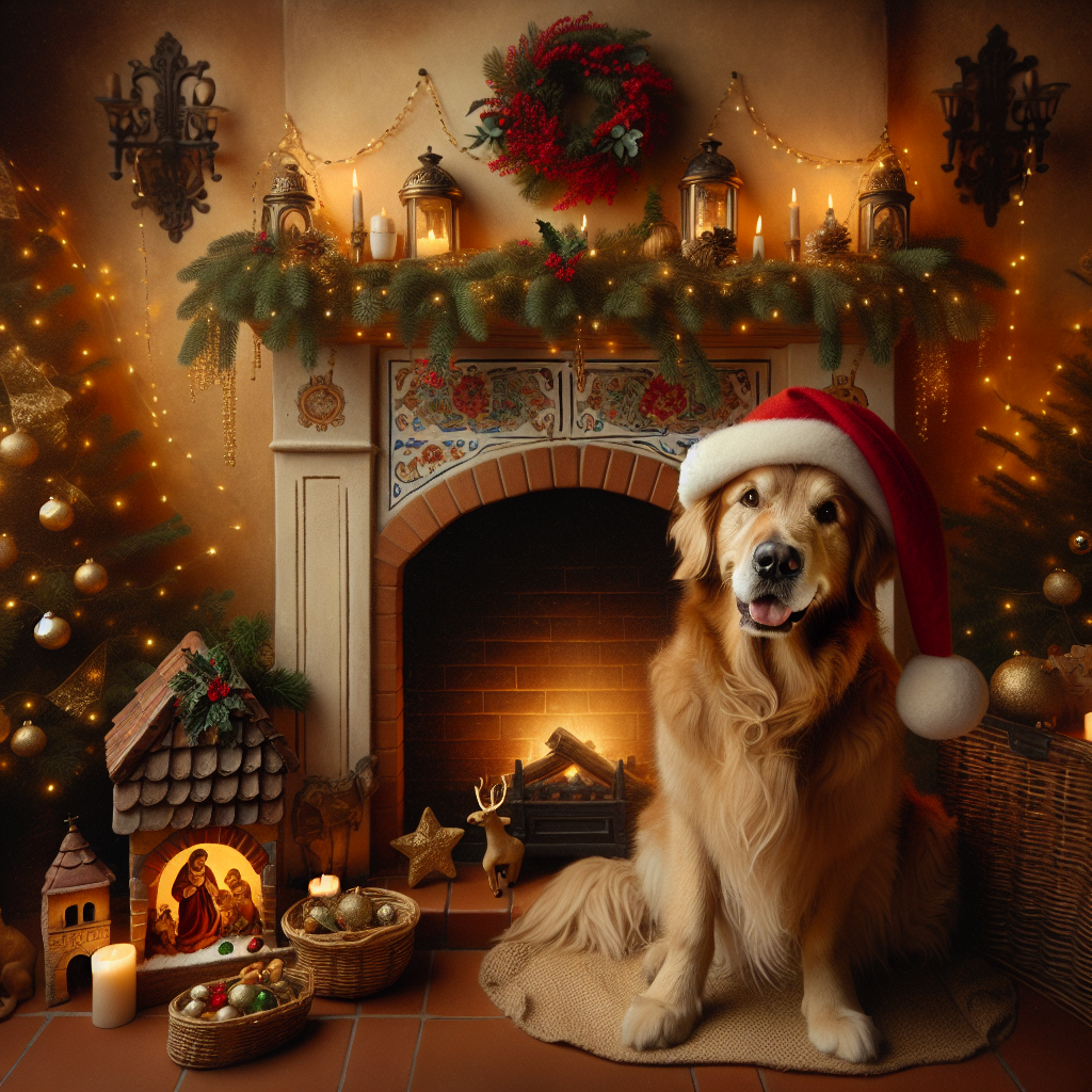 Golden retriever , and Spain Christmas Card