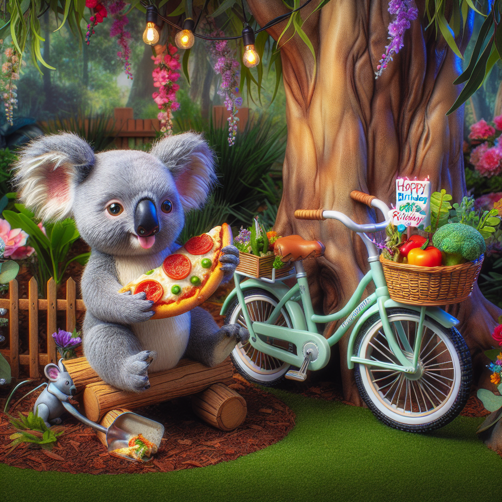 Koala, Bicycles , Gardening, and Pizza Birthday Card