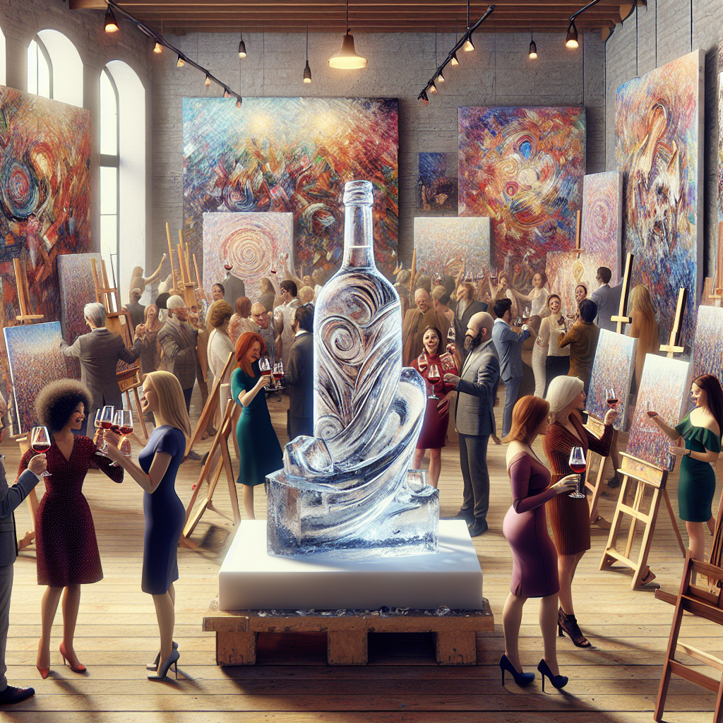 An art studio brimming with a celebration ambiance. A group of easels spread in a huddle, each embracing an abstract painting boasting playful, whimsical colors. At the center of this artful maelstrom sits an ice sculpture, expertly chiseled to depict a wine bottle and glass, its icy surface glistening under the warm glow of studio lights. Guests of diverse descents and genders, engaged in vibrant conversation and laughter, are seen cradling glasses filled with fine wine. A series of joyful toasts being raised, each one backed by the inspiring backdrop of the studio's unique art collection.
Generated with these themes: Wine, and Art.
Made with ❤️ by AI.