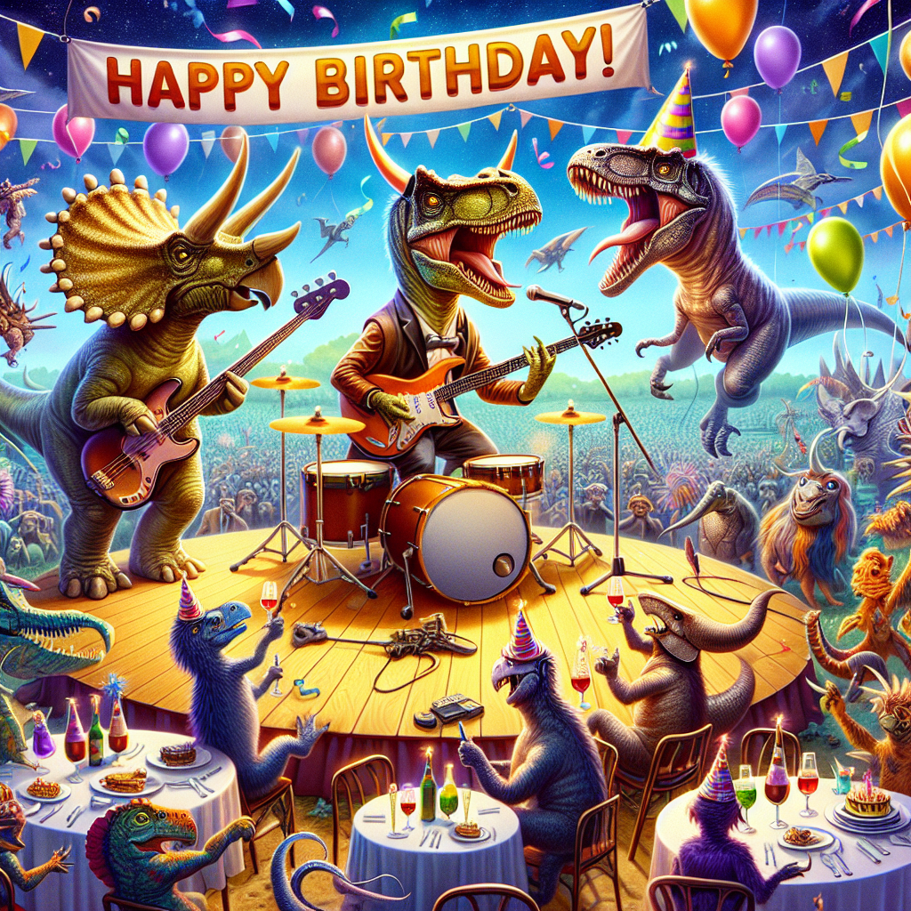 Disney, Dinosaurs, Rock music, and Alcohol Birthday Card