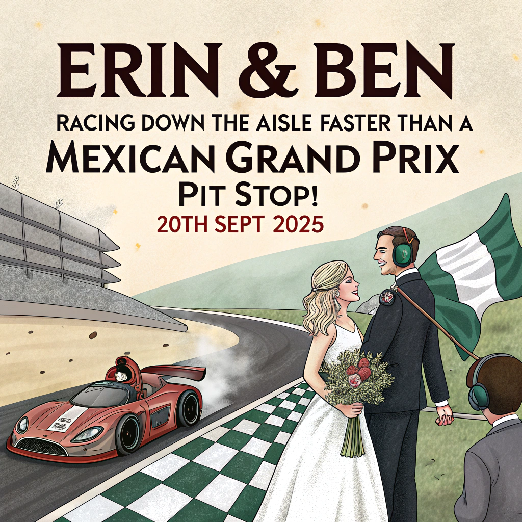 Mexico F1 flag with Erin and Ben 20th Sept 2025 on it Wedding Card