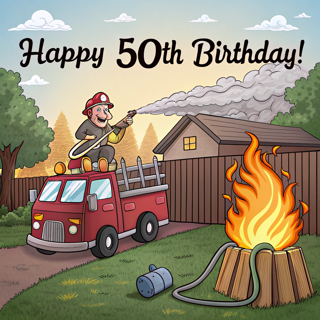 Fireman with fire truck, Beer drinking, Xbox game designer, and Grass fire Birthday Card