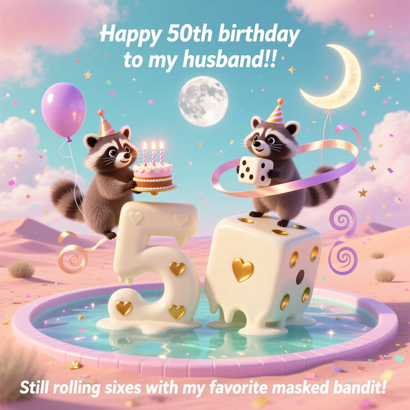 50, dice, raccoons, , and Birthday Card
