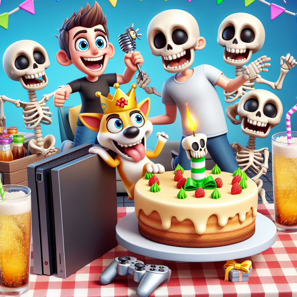 Simpsons, Xbox, Beer, Cheesecake, Dog, and Skull Birthday Card
