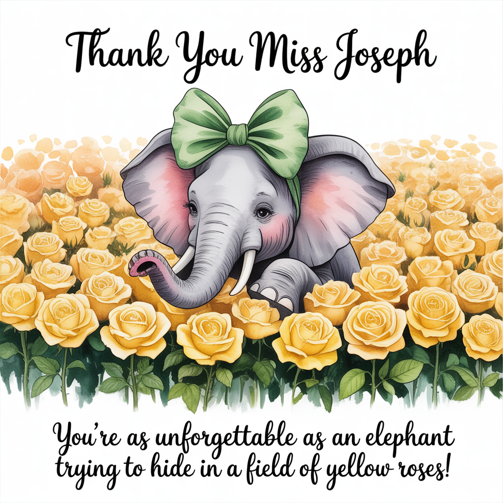 Yellow roses, elephants, the colour green, and Thank-you Card