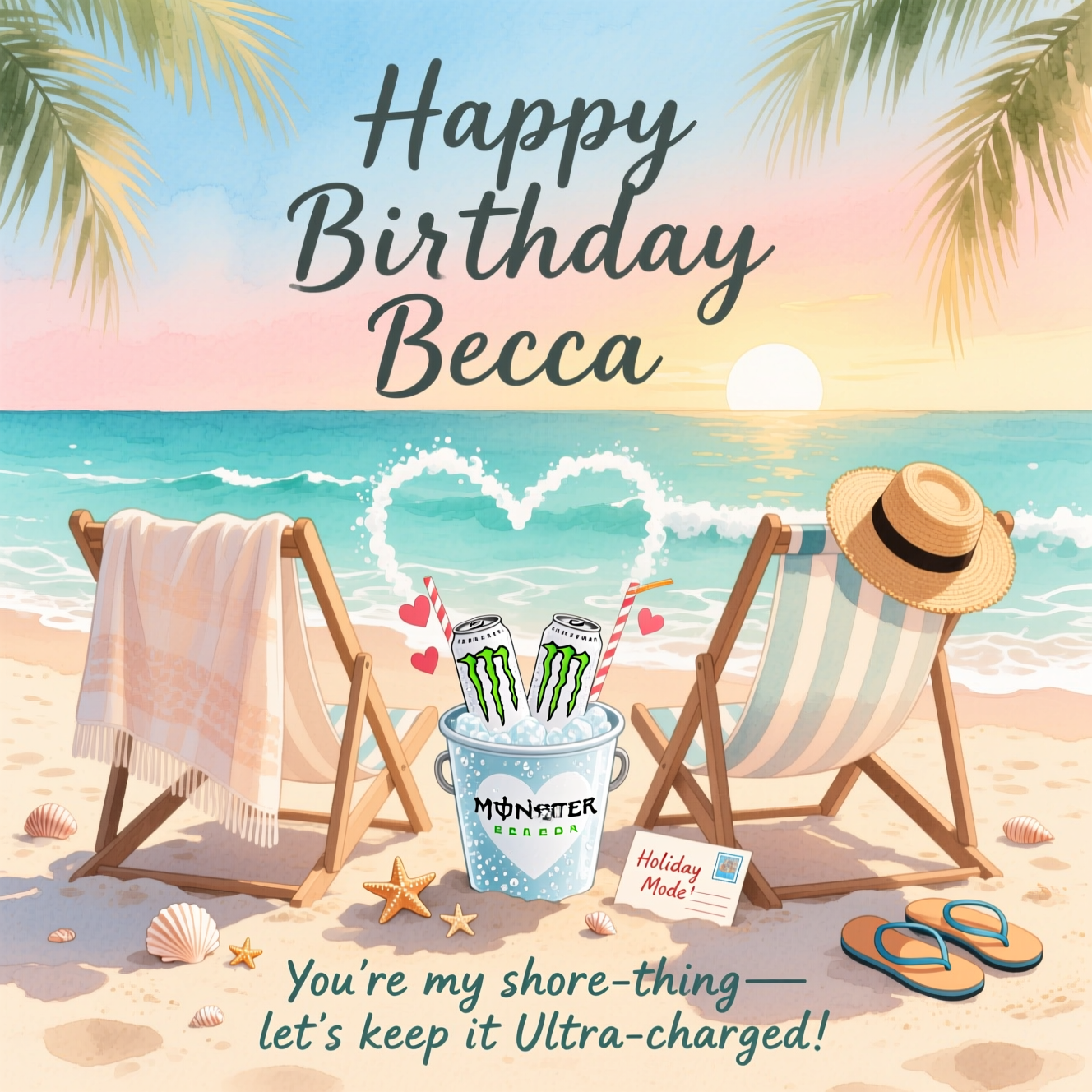 White monster energy the ultra edition, Holidays on the beach, and Birthday Card