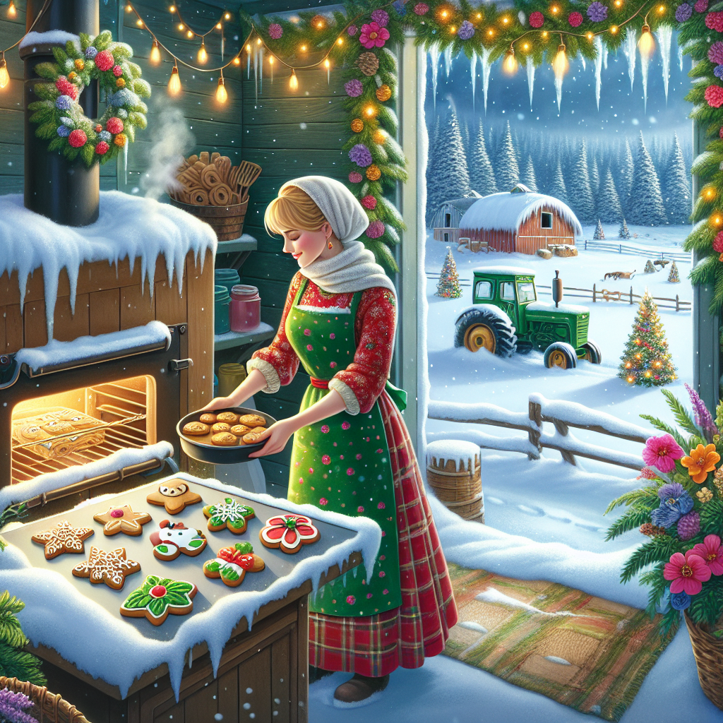 This charming Christmas illustration captures a serene winter scene on a farm, where the joy of the holidays is celebrated through cooking and agriculture. Amid the snowy landscape, a character dressed in holiday attire tends to a crackling oven, baking gingerbread cookies shaped like farm animals and flowers. The room is adorned with floral decorations that bring a pop of color against the white drifts outside. In the distance, a green tractor is playfully decked with twinkling lights and evergreens, representing the harmony of farming life with the festive season.
Generated with these themes: Flower, Cooking, and Agriculture.
Made with ❤️ by AI.