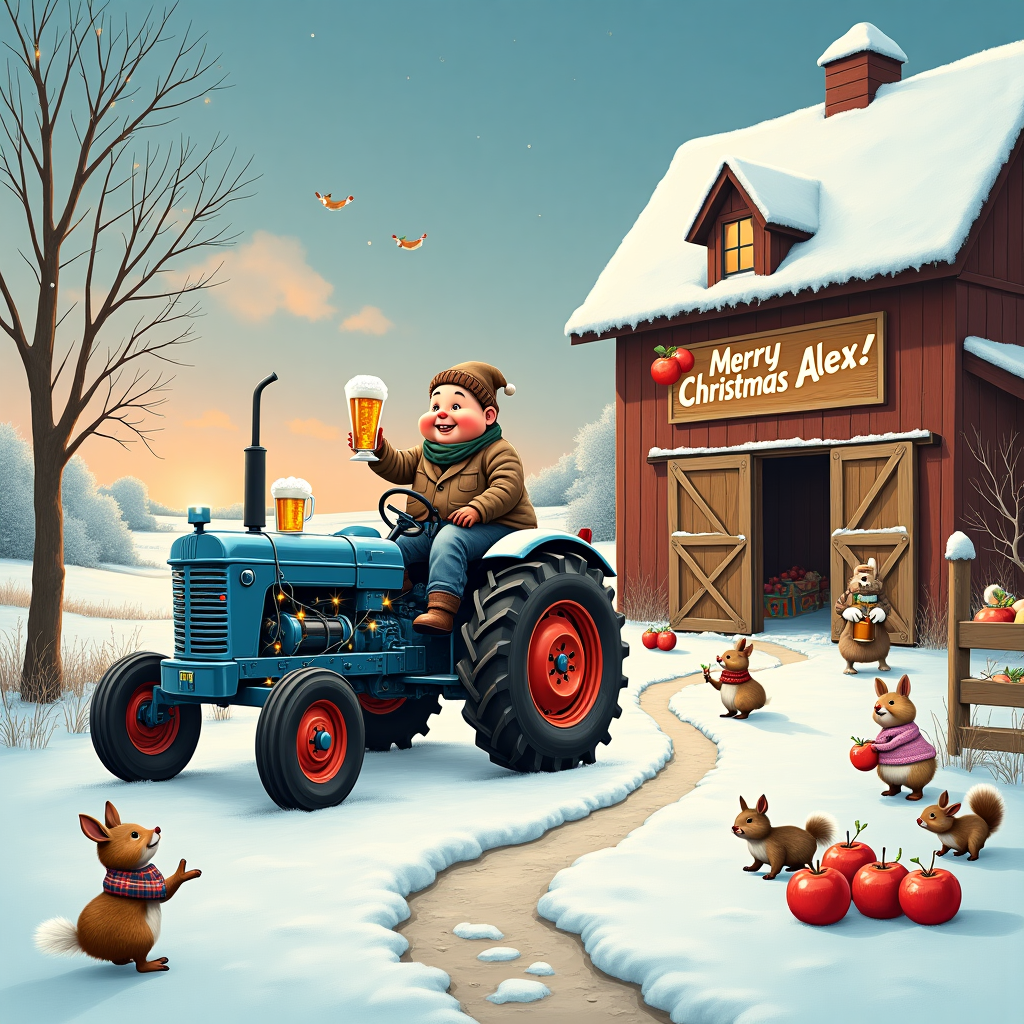 Blue tractor cider Christmas Card