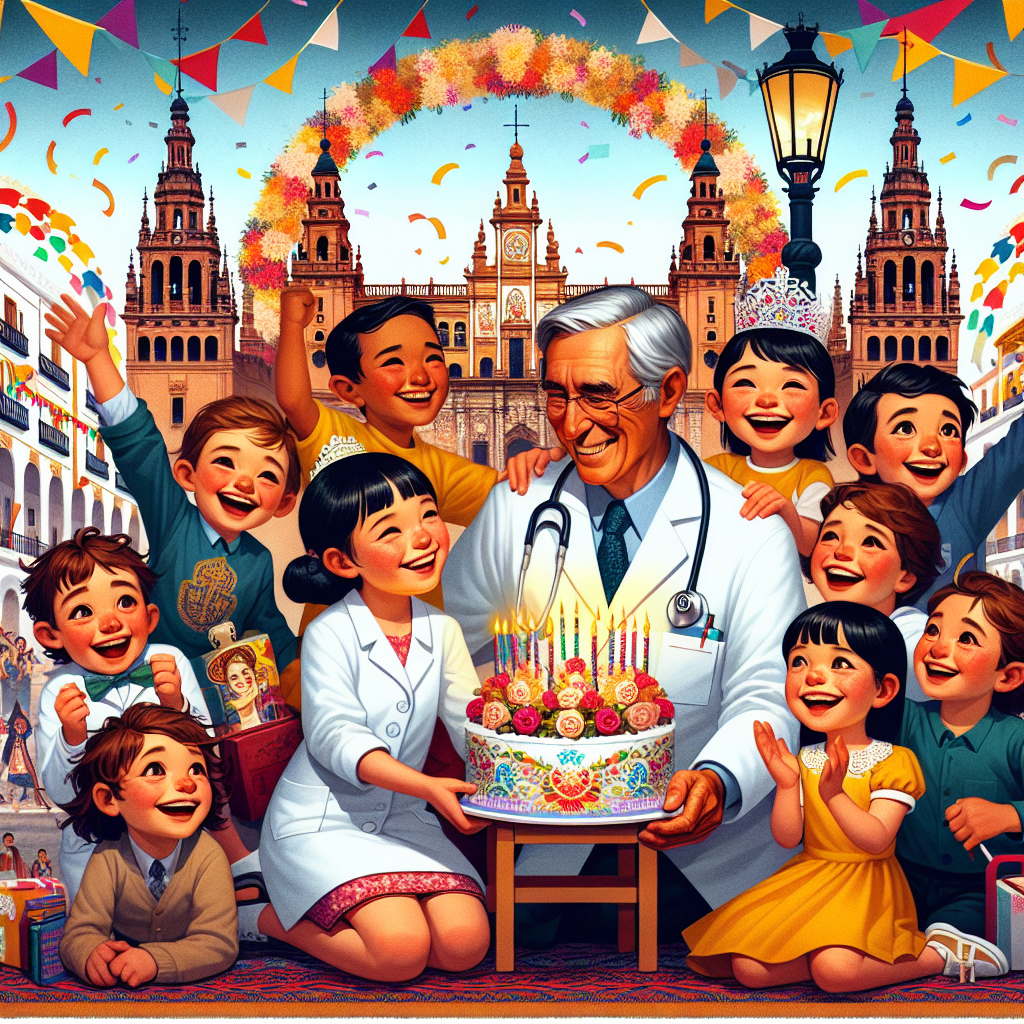 A vibrant birthday illustration showcasing a heartwarming scene. At the center, a kindly doctor and a cheerful nurse are surrounded by smiling children, celebrating against a backdrop adorned with iconic landmarks from Sanlucar de Barrameda and Seville, Spain. The festivities are themed around Semana Santa, with colorful processions and Spanish cultural motifs. A joyful granddaughter is depicted with elements reminiscent of Fuentes de Andalucia, adding a personal touch. The historic city of Toledo is also referenced in the artwork, enriching the scene with its ancient architecture.
Generated with these themes: Doctor, Nurse, Children, Sanlucar de Barrameda, Spain, Seville, Spain, Semana Santa, Granddaugther, Fuentes de Andalucia, Spain, and Toledo, Spain.
Made with ❤️ by AI.