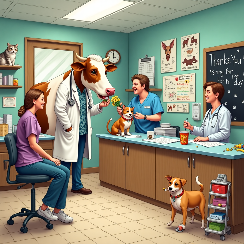 Doctors, patients, veterinarians, cows, cats and dogs Thank-you Card