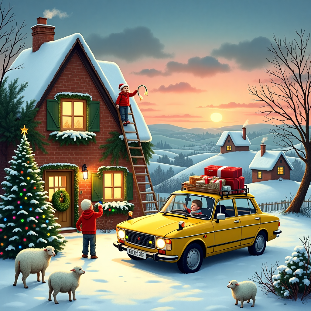 House Renovation , Yellow Saab 900, Cheeseplant, Countryside, and Grandchildren Christmas Card