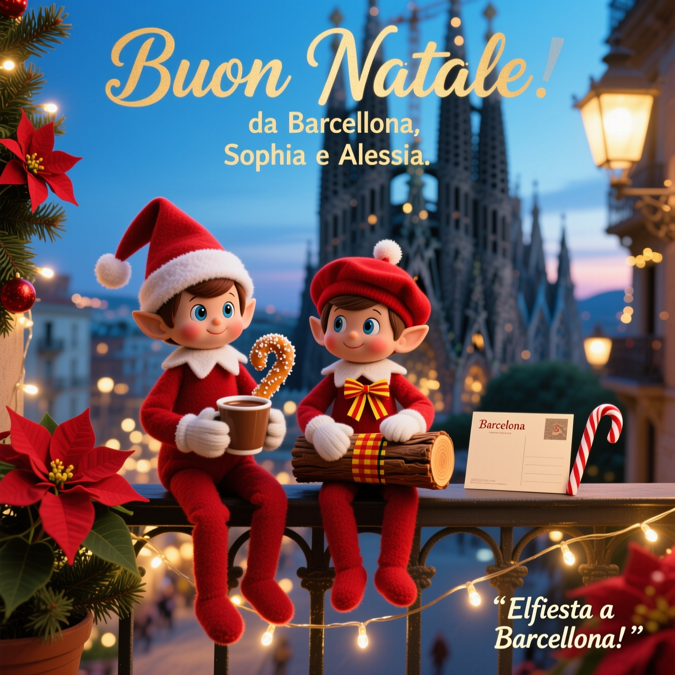 Due elfi di elf on the shelf a Barcellona, and Christmas Card