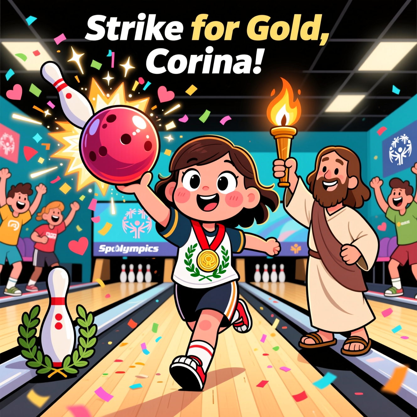 Special Olympics , Bowling, Jesus, and Congratulations Card