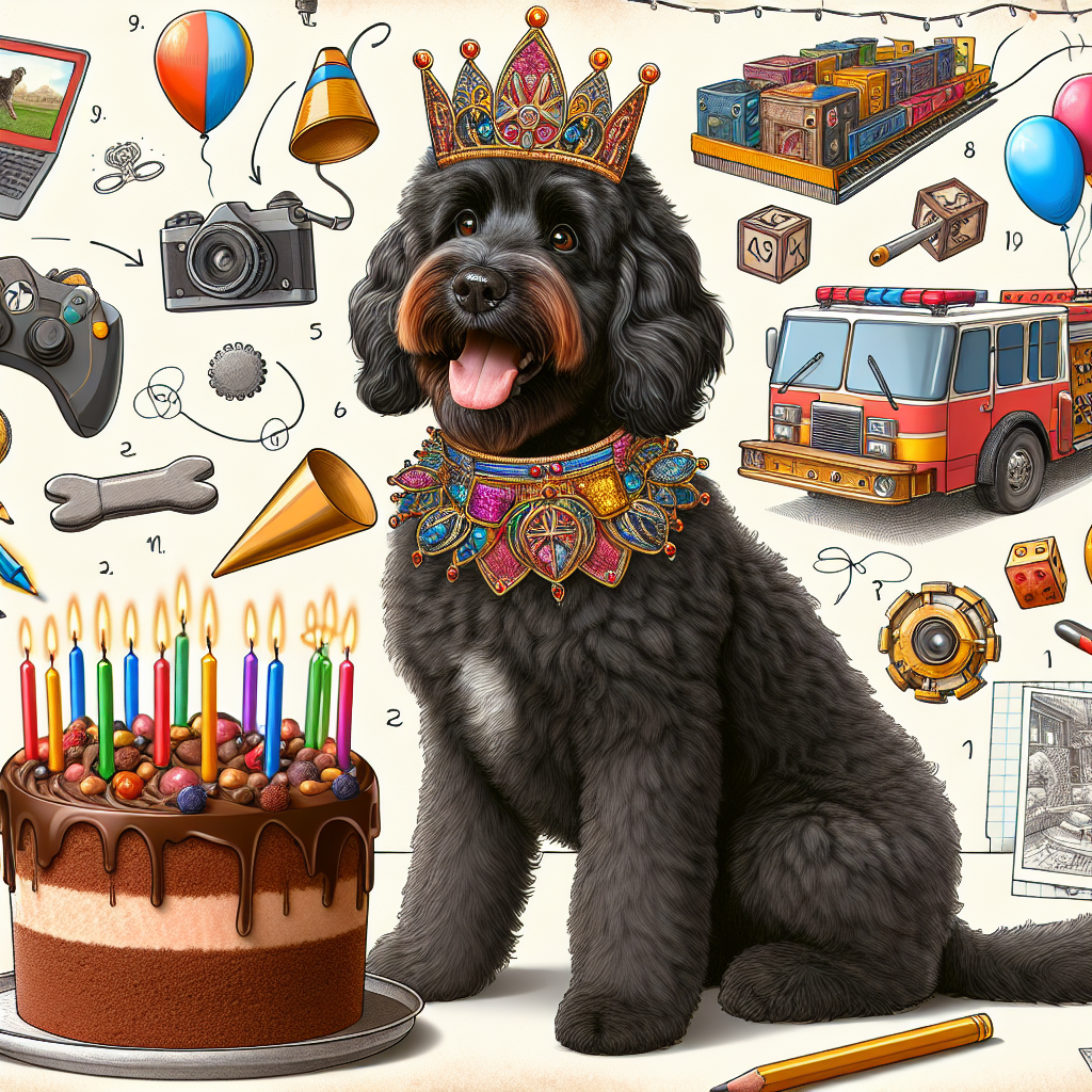 Black cockerpoo, Gaming, Chocolate, and Fire engine Birthday Card