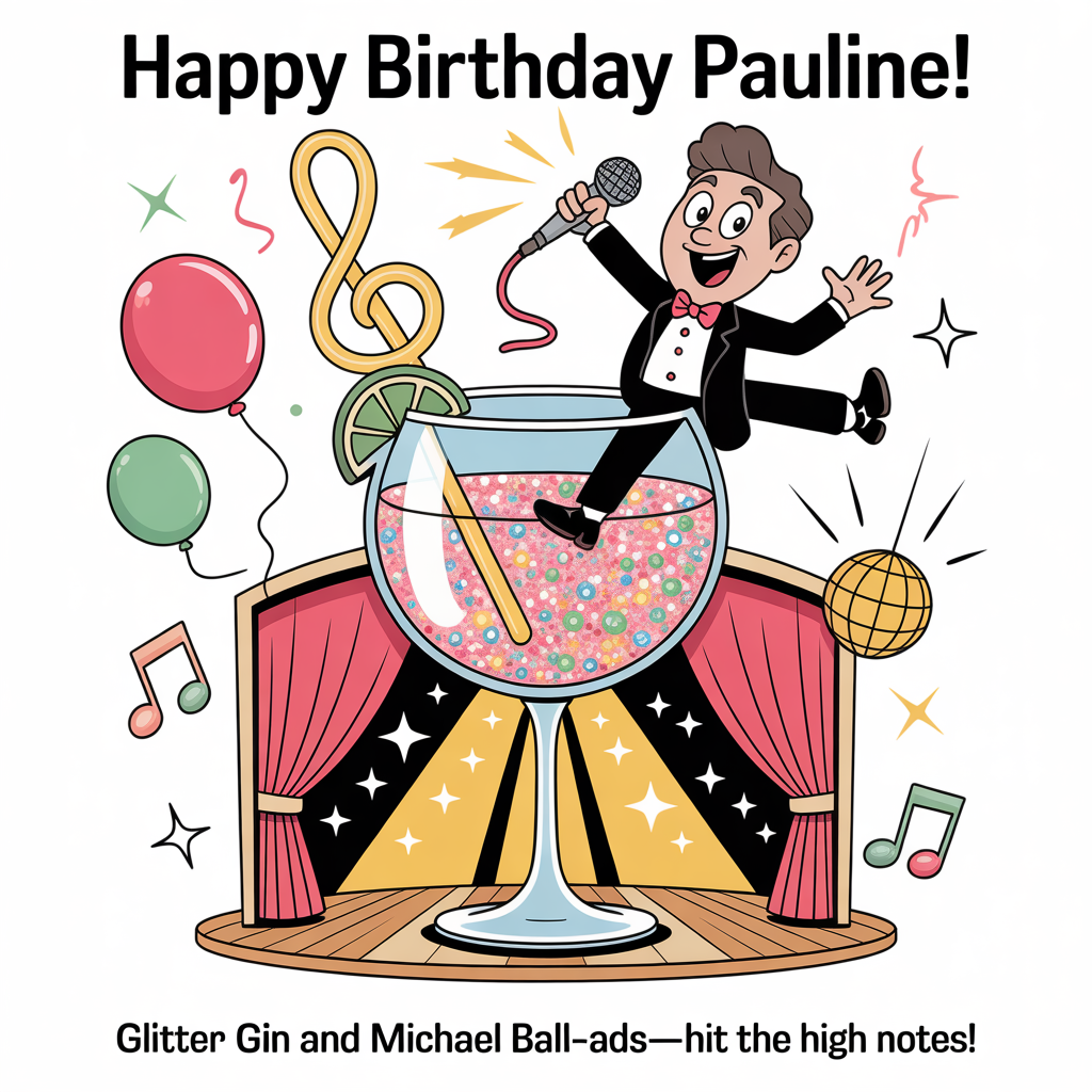 Glitter gin, michael ball, and Birthday Card