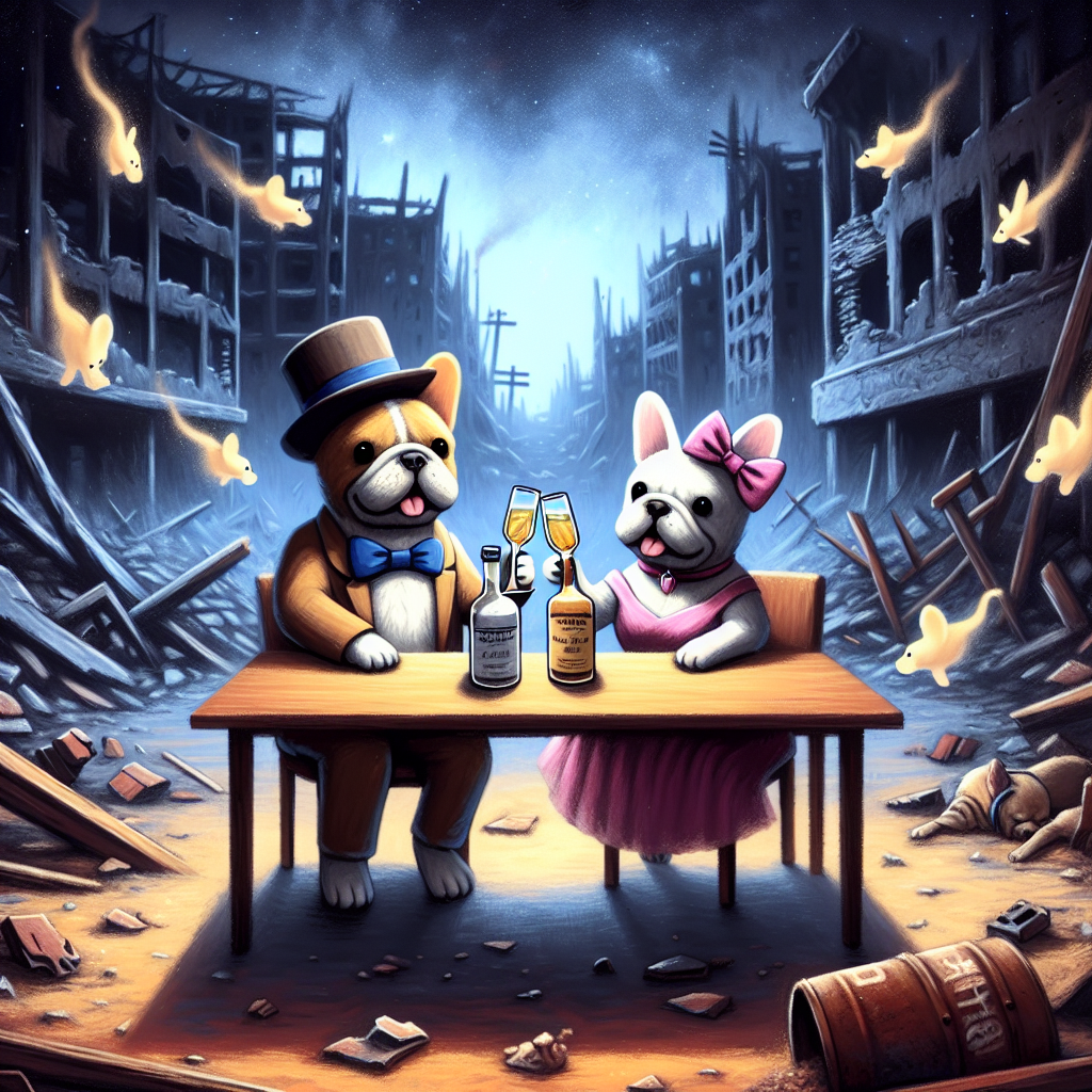 Fallout video game, Wedding anniversary, French bulldogs, and Drinking whisky Anniversary Card