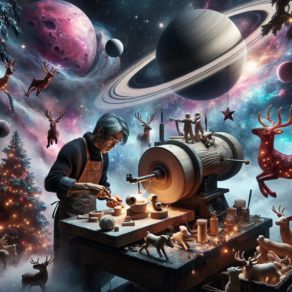 Beneath a vibrant, night sky filled with swirling nebulas and twinkling stars, a craftsman labors diligently, surrounded by floating planets adorned with festive lights and garlands. In this dreamlike realm, the craftsman expertly shapes wooden toys, his workbench a slab of ancient oak tethered to a small moon, while reindeer with shimmering antlers prance across Saturn's rings in the distance.
Generated with these themes: A craftman who is working with wood in a universe of planets.
Made with ❤️ by AI.