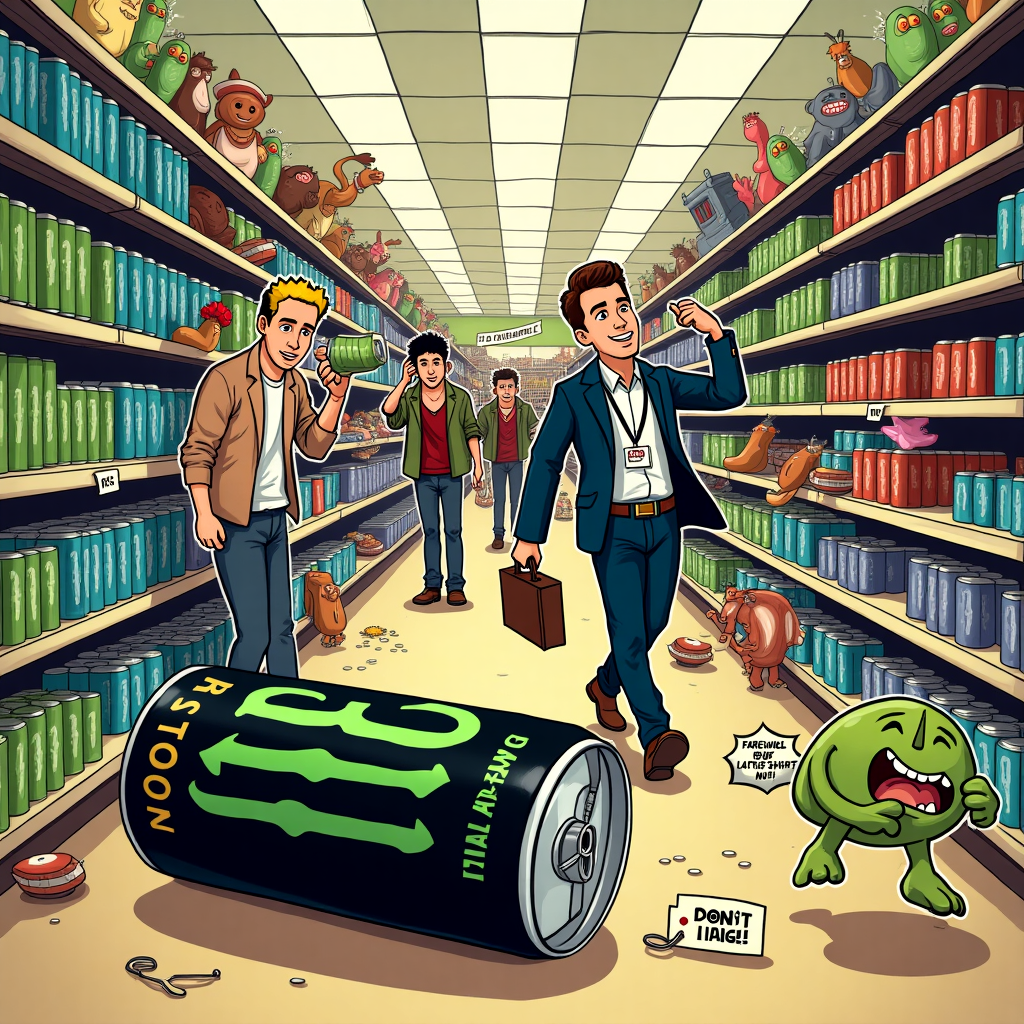 Monster energy drink , Good luck in your new job , Retail worker, Boss, Chugged your last monster , Homebargains , and Shopping Farewell Card